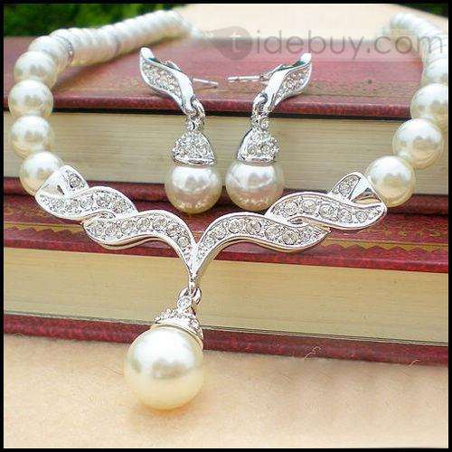 Graceful Pearl Wedding Bridal Jewelry Set with Alloy Connector